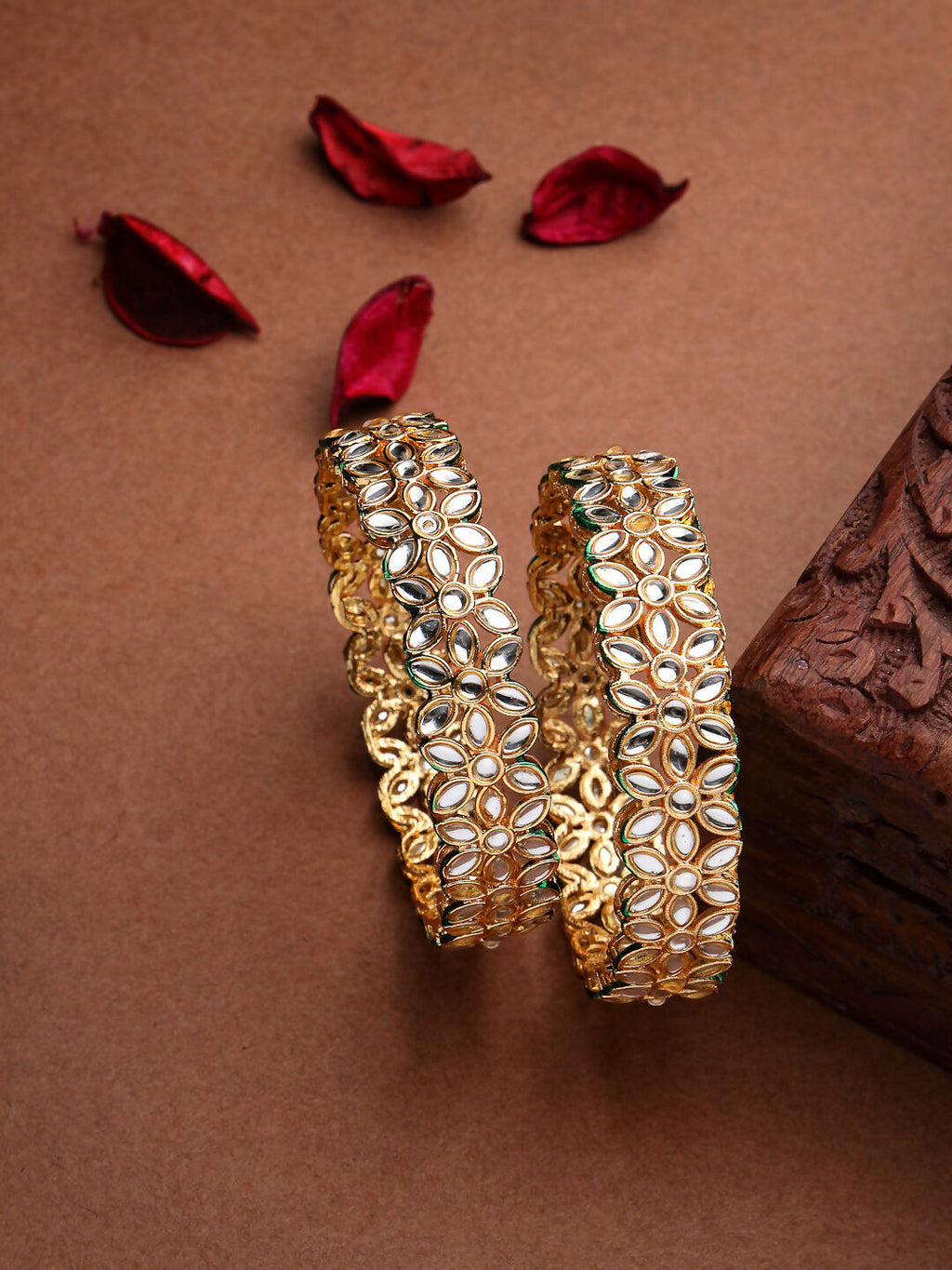NVR Women Set of 2 Gold Plated Kundan Studded Bangles - Distacart