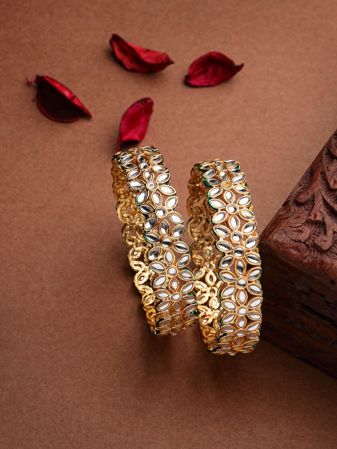 NVR Women Set of 2 Gold Plated Kundan Studded Bangles - Distacart