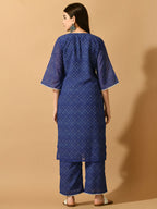 Myshka Women's Blue Embroidered Party Kurta Sets
