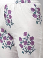 Yufta Women Lavender & White Ethnic Motifs Printed Kurta with Trouser & Dupatta
