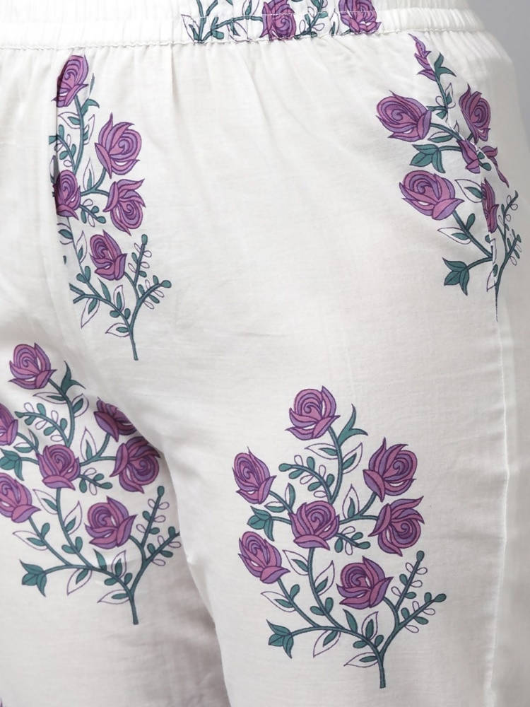 Yufta Women Lavender & White Ethnic Motifs Printed Kurta with Trouser & Dupatta