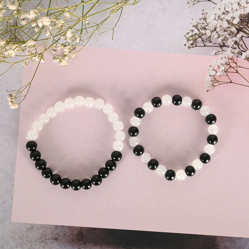 NVR Men & Women White & Black Marbel Crystal Elasticated Bracelet - Distacart