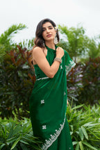 Vastranavya Green Embroidery Work Shimmer Chiffon Saree with Unstitched Blouse - Distacart