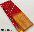Red Jute Silk Printed Saree with Unstitched Blouse - Hiral Fashion