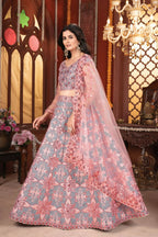 Eilara Grey And Peach Mulberry Silk Lehenga With Thread Sequins Embroidery Work