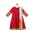 Ahalyaa Red Poly Silk Anarkali Kids Kurta With Dupatta Set For Girls
