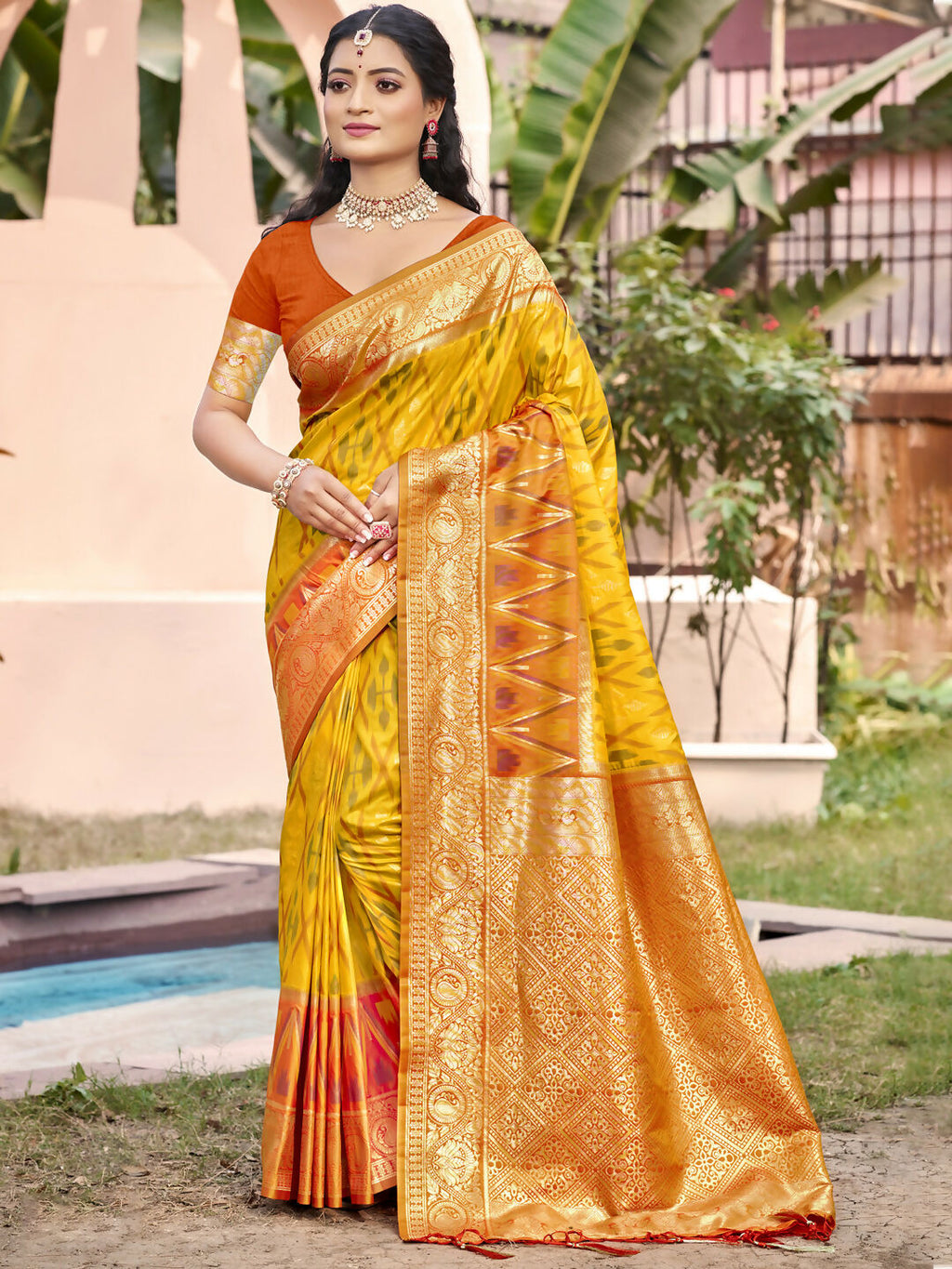 Shree Shyam Fashion Yellow Pochampally Silk Saree - Distacart