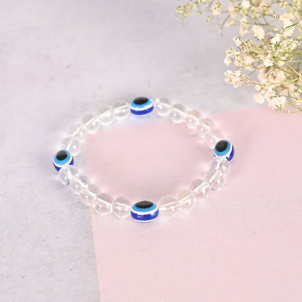 NVR Men & Women Evil Eyetransparent Beaded Elasticated Bracelet - Distacart