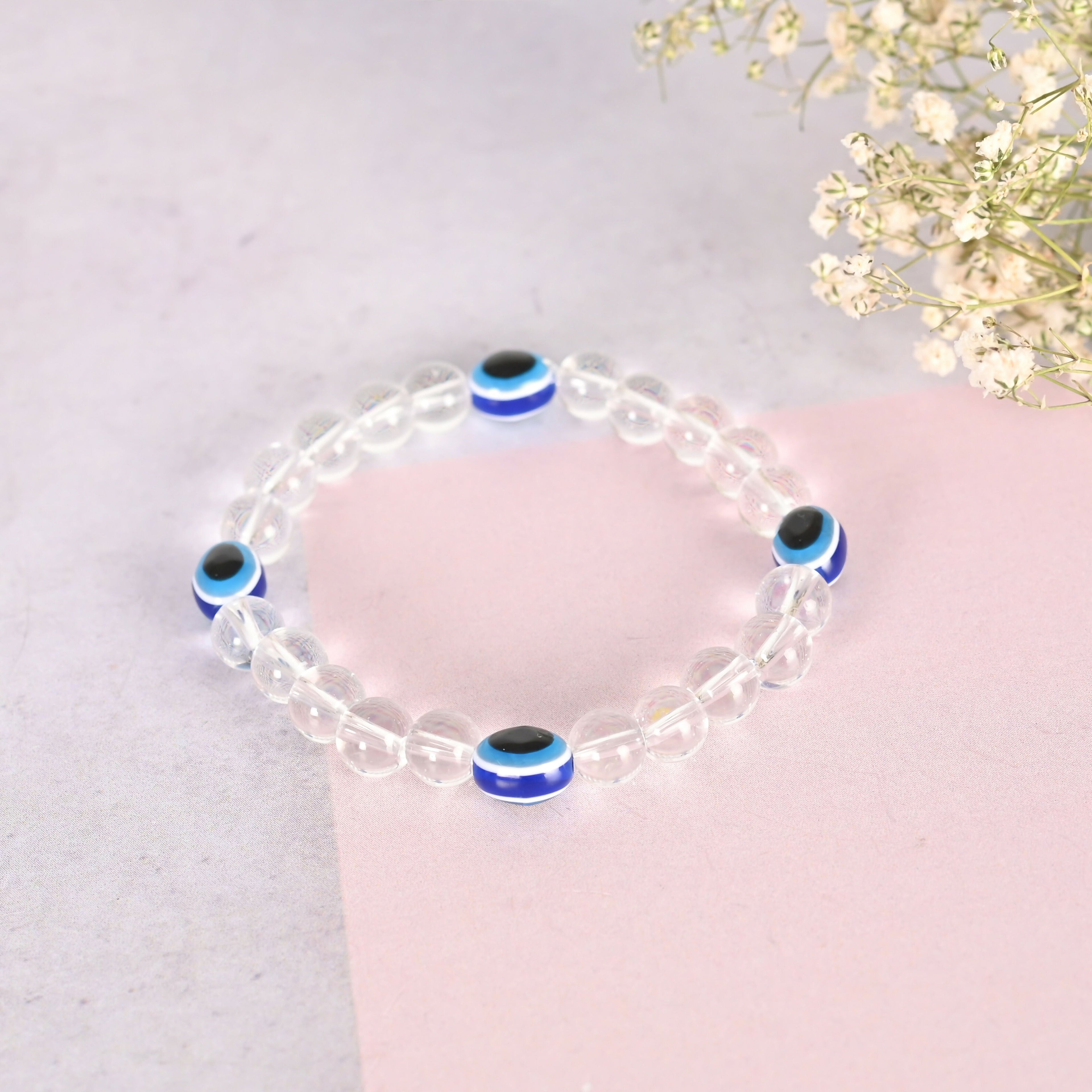 NVR Men & Women Evil Eyetransparent Beaded Elasticated Bracelet - Distacart