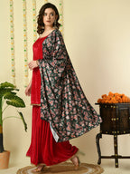 Myshka Women's Pink Velvet Kurti & Sharara With Dupatta Party Sets