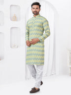 Joban Fashion Men's Rayon Cotton YELLOW Printed Kurta Pyjama set
