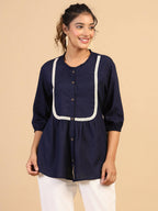 Womens Dark Blue Rayon Solid Top - Keeva