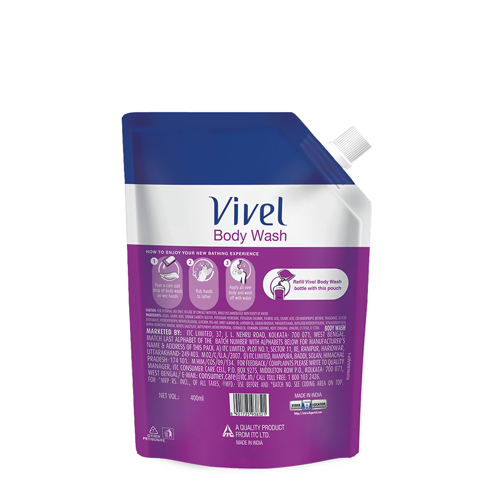 Vivel Fragrant Body Wash Lavender & Almond Oil Moisturizing Shower Gel Supersaver Refill Pack