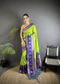 Joban Fashion Parrot Green Banarasi Soft Silk Woven Butti Saree - Distacart