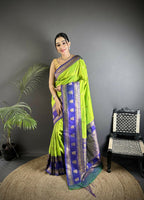 Joban Fashion Parrot Green Banarasi Soft Silk Woven Butti Saree - Distacart