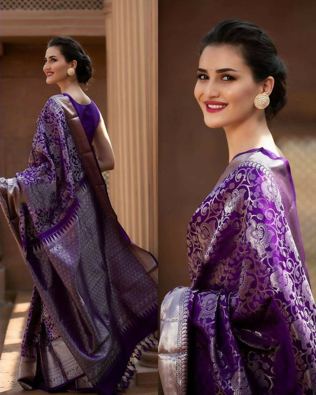 DEIANA'S Beautiful Designer Golden zari Soft Lichi Silk Saree - Majenta