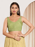 Joban Fashion Mehendi Green Tissue Padded Blouse With Sweetheart Neck Sleeveless - Distacart