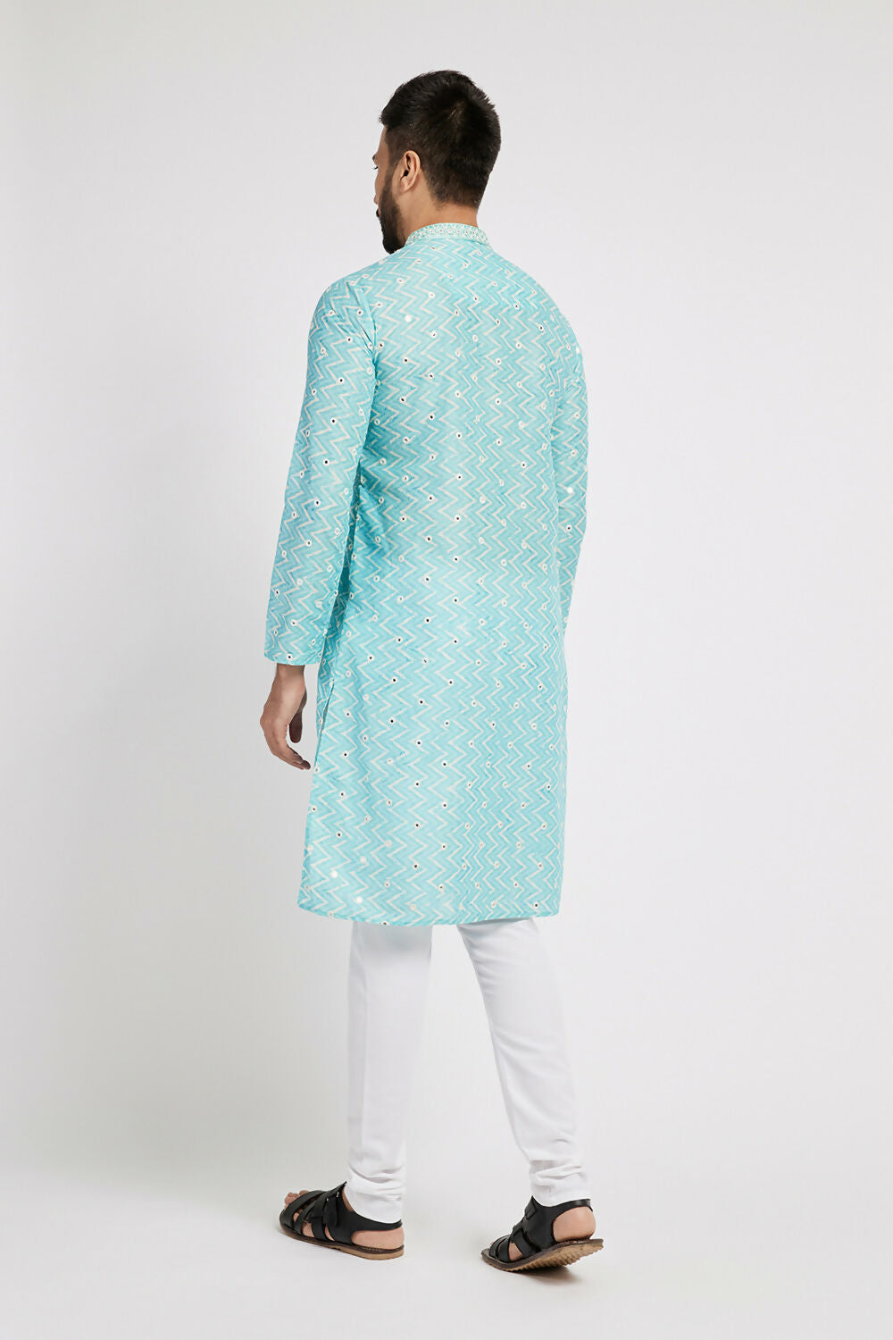 Ethnic India Blue Men's Kurta Embellished Polyester