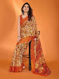 PR Fashion Orange Kota Doria Printed Saree
