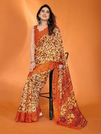 PR Fashion Orange Kota Doria Printed Saree