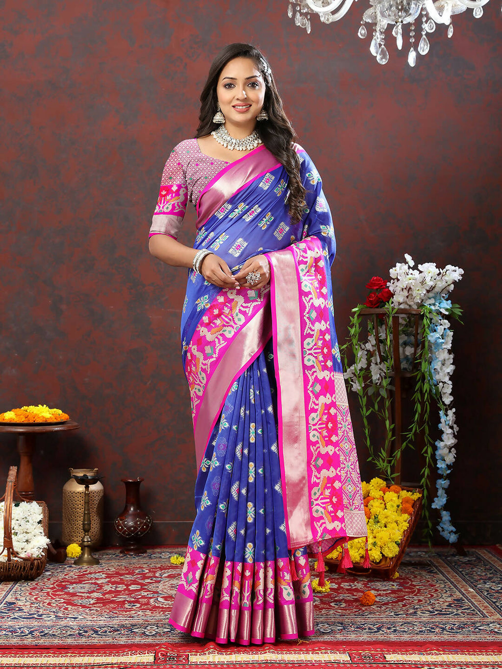 Lorenvalley Fashion Blue Organza Silk Woven Design with Meenakari Weaving Saree