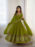 Teeya Creation Green Color Heavy Georgette Wedding Wear Embroidery Work Long Gown - Distacart