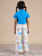 Snakes and Ladders Girls Blue Shirt and Multi Color Snake Print Pant Set from Siblings Collection