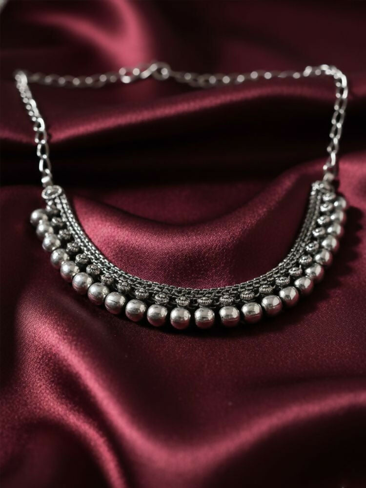 NVR Women Oxidised Silver Plated Necklace