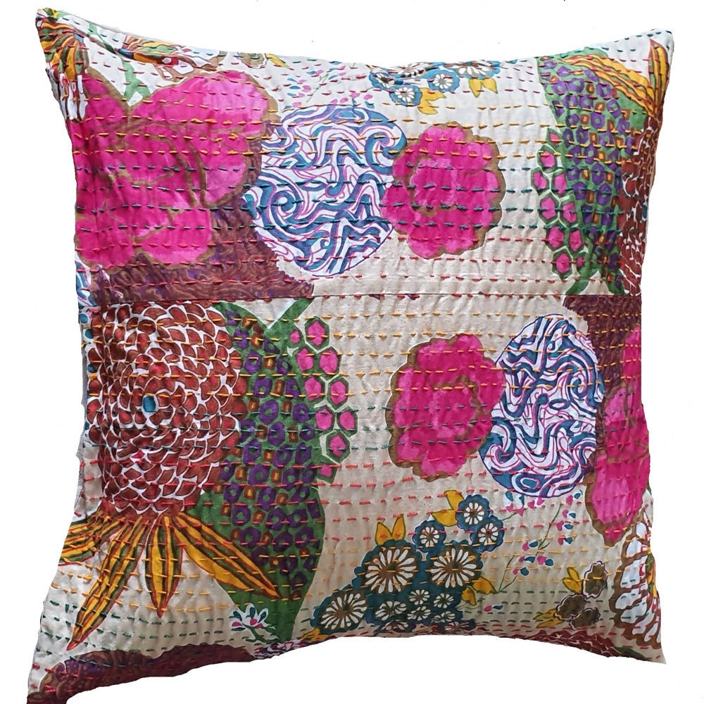 The Decor Nook Beige Base With Multicolour Flowers Print Cushion Cover