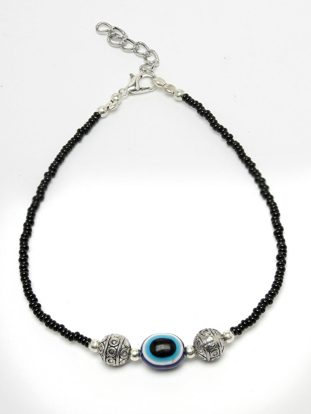 NVR Women Set of 2 Brass-Plated Stone-Studded & Evil Eye Beaded Anklet - Distacart