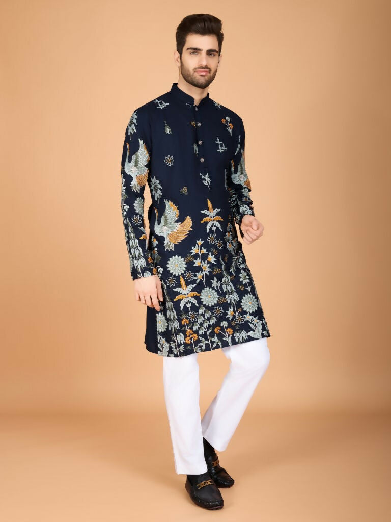 Vastranavya Exclusive Wedding Wear Viscose Rayon Thread Embroidered Work Kurta