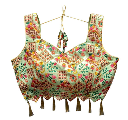 Vamika Pista Green Banglori Silk Digital Print And Embroidery Blouse