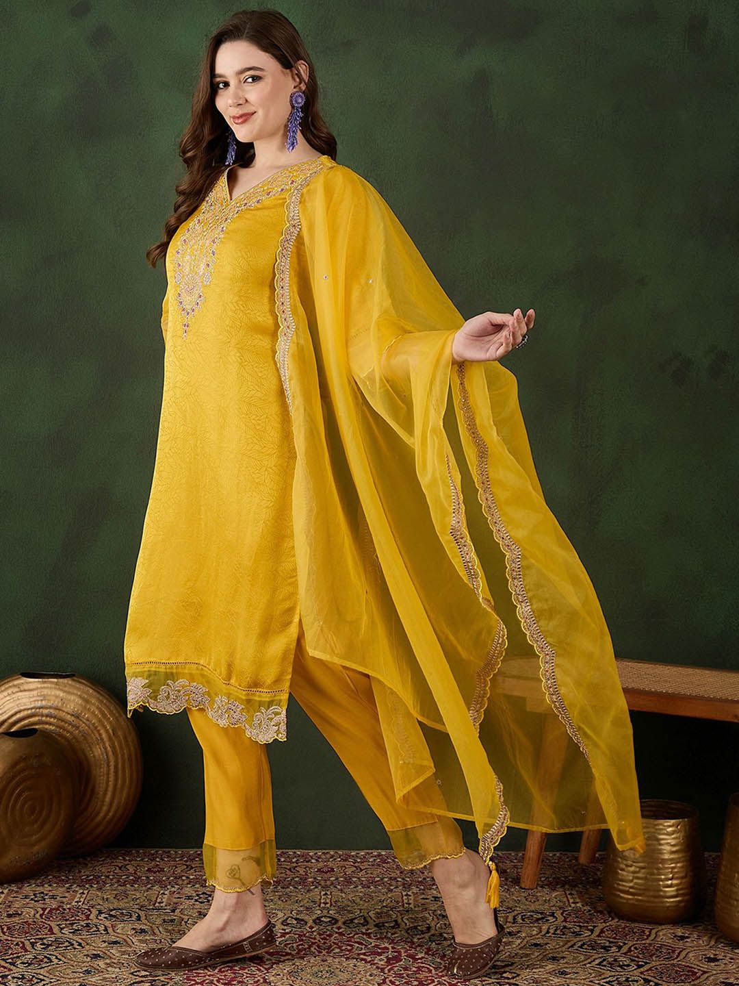 Sangria Embroidered Kurta & Trouser With Dupatta