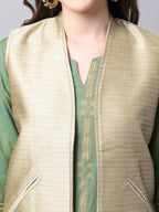 Even Apparels Beige Bansari Silk Open Front Gillet - Distacart