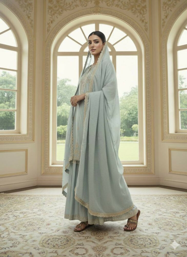 Teeya Creation Mint Green Color Chinnon Silk Embroidery Work Wedding Wear Salwar Suit - Distacart