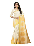 Mimosa Women's Off White Linen Blend Kasavu Saree - Distacart