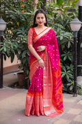 Rani Jute Silk Ethnic Motifs Saree with Unstitched Blouse - A2M - Distacart