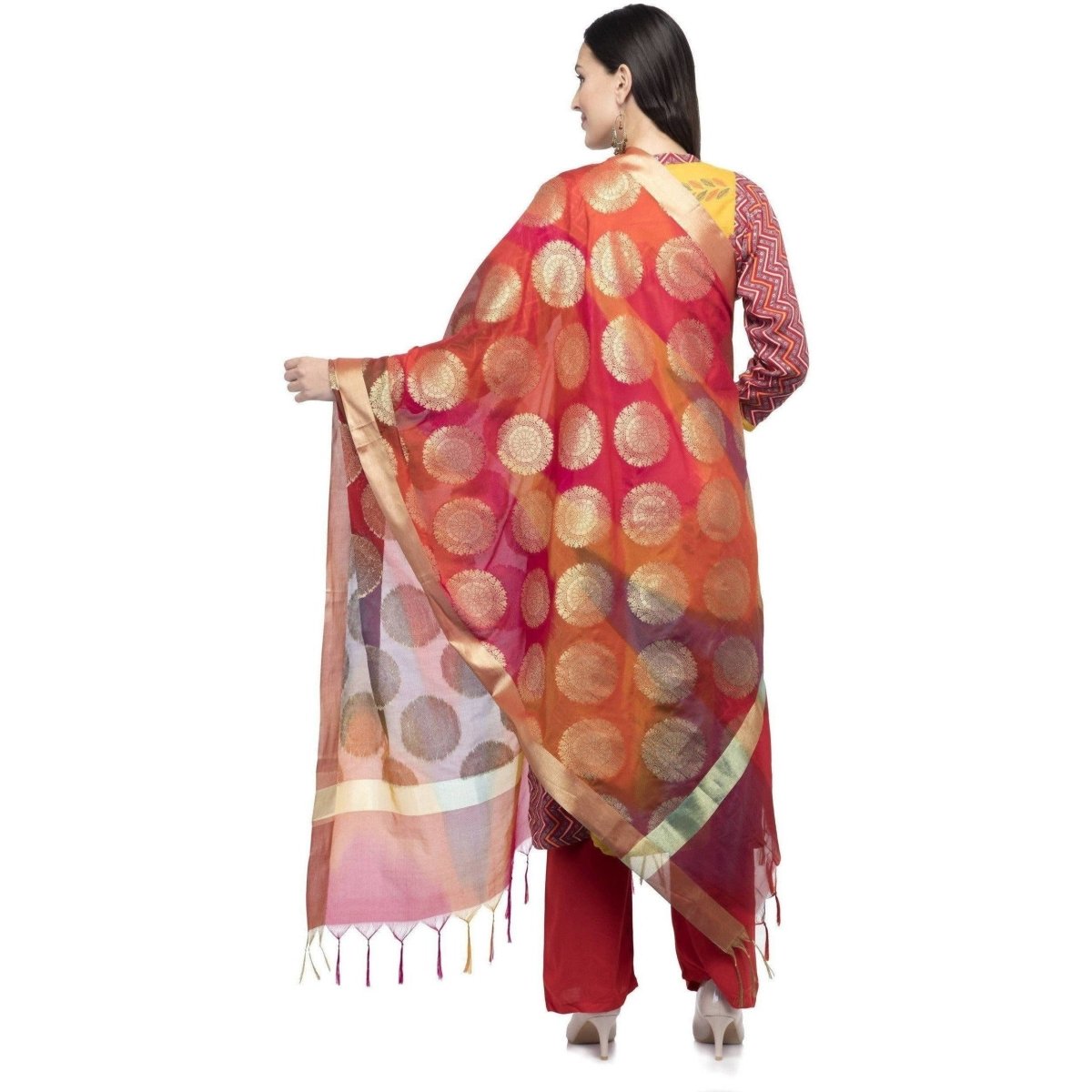 A R Silk Women's Vanarsi Silk Zari Embroidery With Rainbow Colour Multi Rainbow Fancy Dupatta