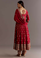 Teeya Creation Red Color Chinnon Silk Embroidery Work Gown - Distacart