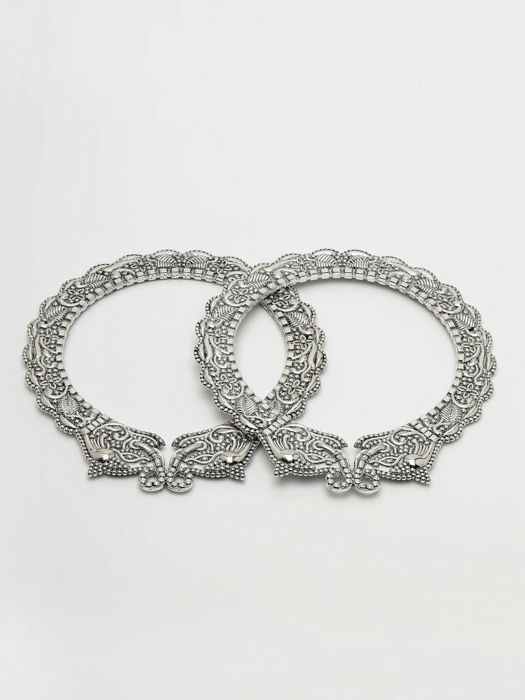NVR Women's Set of 2 Silver-Toned German Silve Oxidised Elephant Design Handcrafted Bangles - Distacart