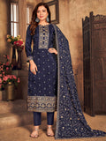 Myra Navy Blue Upada Embroidered Pant Style Suit