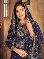 Myra Navy Blue Upada Embroidered Pant Style Suit