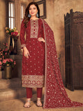 Myra Red Upada Embroidered Pant Style Suit