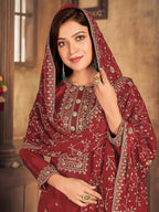 Myra Red Upada Embroidered Pant Style Suit