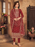 Myra Red Upada Embroidered Pant Style Suit