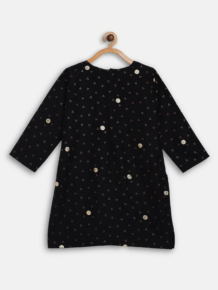 Ahalyaa Black Crepe Kids Kurta Pants With Dupatta For Girls