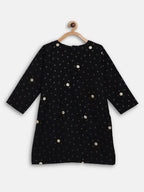 Ahalyaa Black Crepe Kids Kurta Pants With Dupatta For Girls