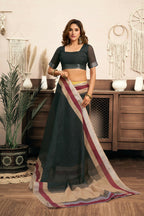 Joban Fashion  Black Solid Linen Ready To Wear Saree With Unstitched Blouse - Distacart