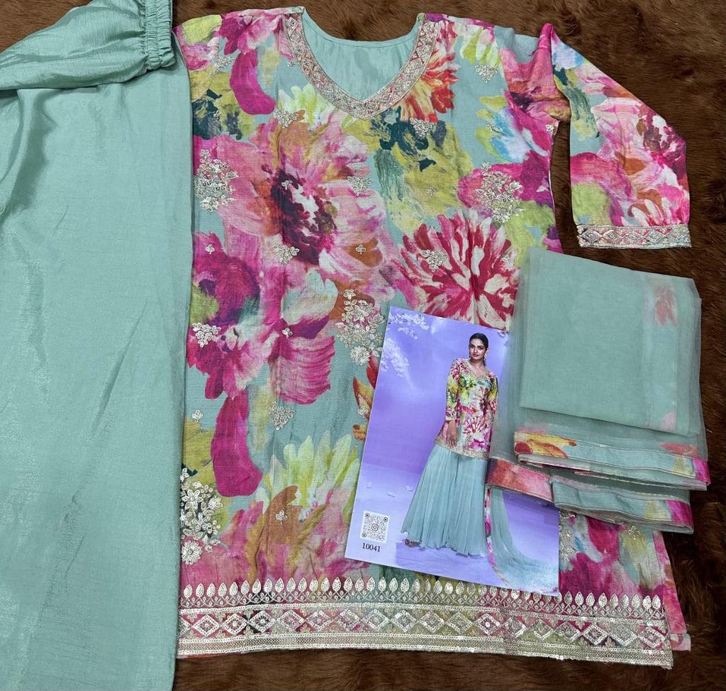 Aarshi Fashions Mint Green Floral Print Full Stitched Palazzo Suits - Distacart