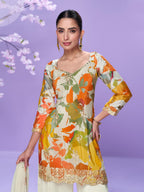 Aarshi Fashions White Floral Print Full Stitched Palazzo Suits